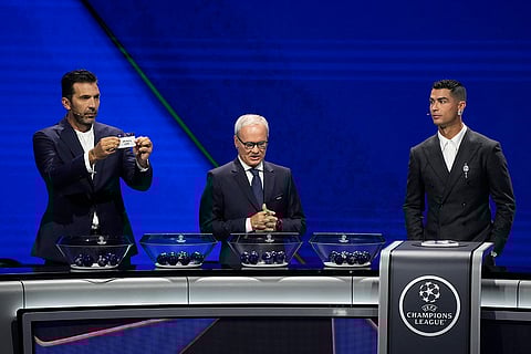 2024-25 UEFA Champions League Draw: Former Italian goalkeeper Gianluigi Buffon holds a ticket for Leipzig